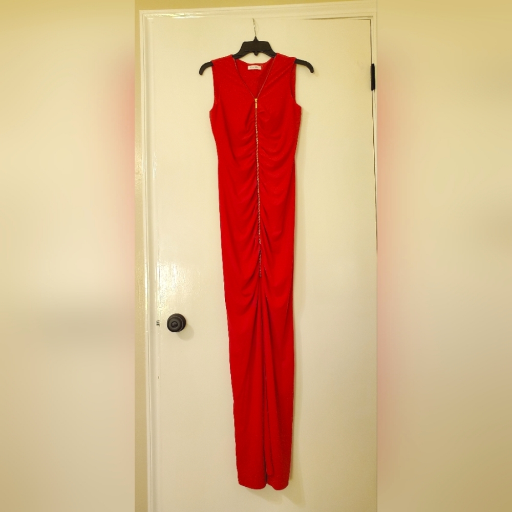 Calvin Klein True Red Zippered Maxi Dress